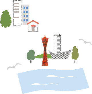建物と川